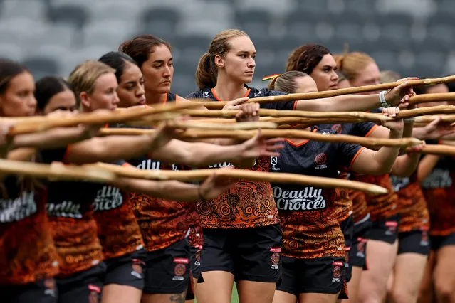 Kirra Dibb performs Unity Dance at NRL Indigenous All Stars run in Sydney