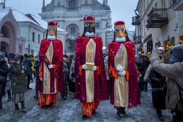 Lithuanians dressed as Three Kings parading through Vilnius during Epiphany Day 2025