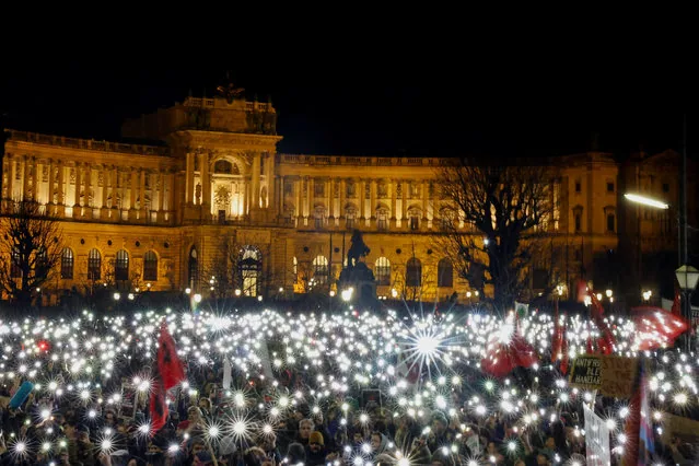 Protesters march against far-right Freedom Party FPO in Vienna Austria January 2025