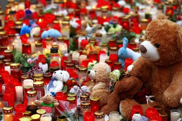 Floral tributes placed at knife attack memorial scene in Aschaffenburg Germany January 2025