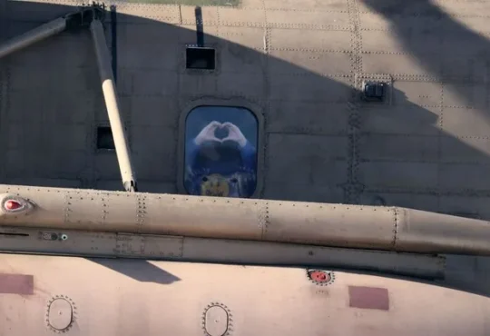 Released hostage Liri Albag makes heart shape from helicopter window Petah Tikva Israel January 2025