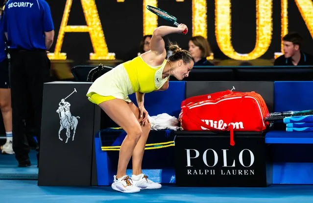 Aryna Sabalenka smashing her racket after losing 2025 Australian Open women's final