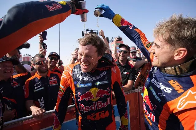 Daniel Sanders of Australia celebrates winning Dakar Rally in Shubaytah Saudi Arabia