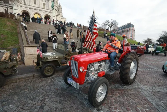 Vintage vehicles parade through Paris during 25th Traversee de Paris event January 2025