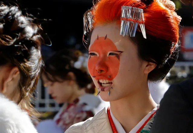 Young women in kimono at Coming of Age Day ceremony in Yokohama Japan January 2025