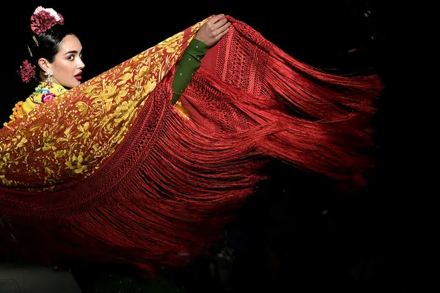 Model wears flamenco design by Juan Foronda and Rafa Diaz at We Love Flamenco Seville 2025