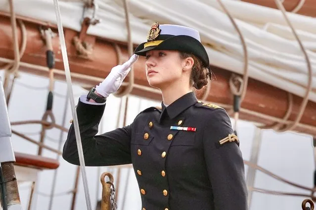 Spain Crown Princess Leonor boards training ship Juan Sebastian de Elcano in Cadiz January 2025