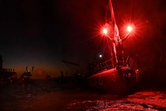 French skipper Yoann Richomme finishes Vendee Globe race second place Les Sables