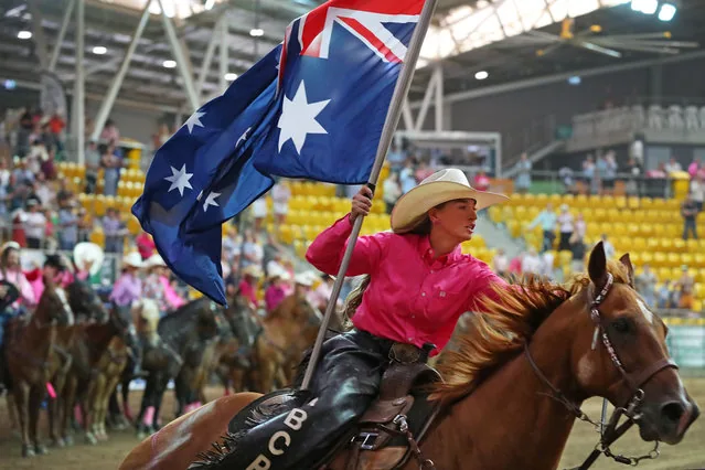 Riley Leys rides with Australian flag at ABCRA National Finals Tamworth 2025