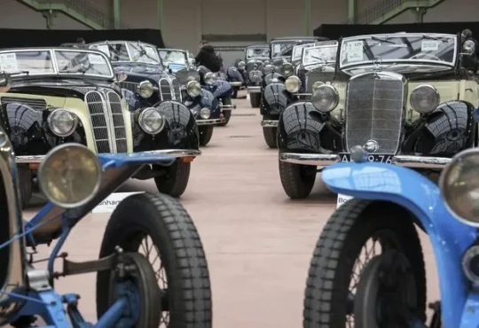 Classic Oldsmobile cars displayed at Grand Palais Paris ahead of Bonhams Cars auction 2025