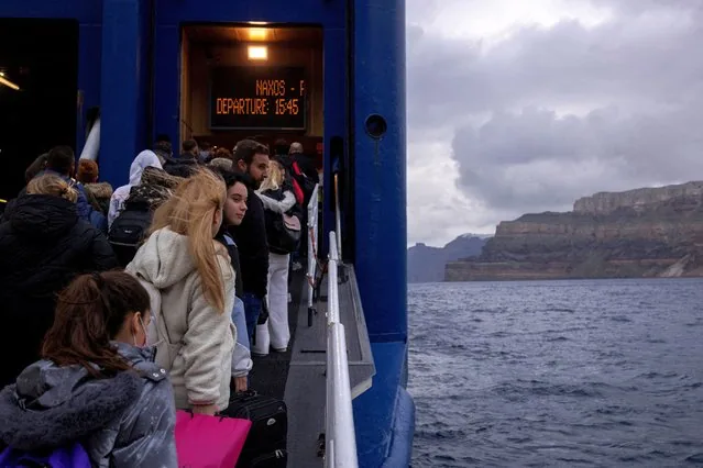 Residents board ferry from Santorini during increased seismic activity February 2025