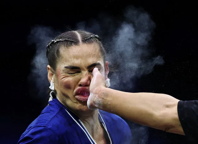 Jackie Cataline reacting during Power Slap 11 Super Heavyweight title match in Riyadh
