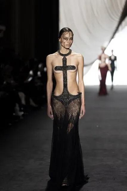 Model wearing Jean Paul Gaultier Haute Couture Spring Summer 2025 creation in Paris
