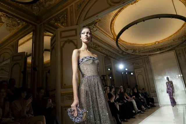 Model wearing Giorgio Armani Privé Haute Couture Spring Summer 2025 in Paris