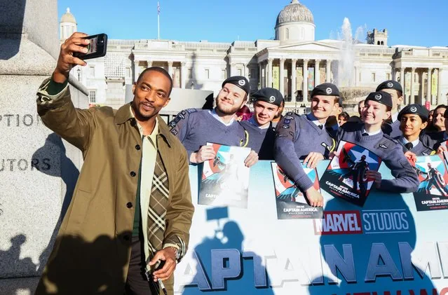 Anthony Mackie at Captain America Brave New World UK photocall Trafalgar Square London